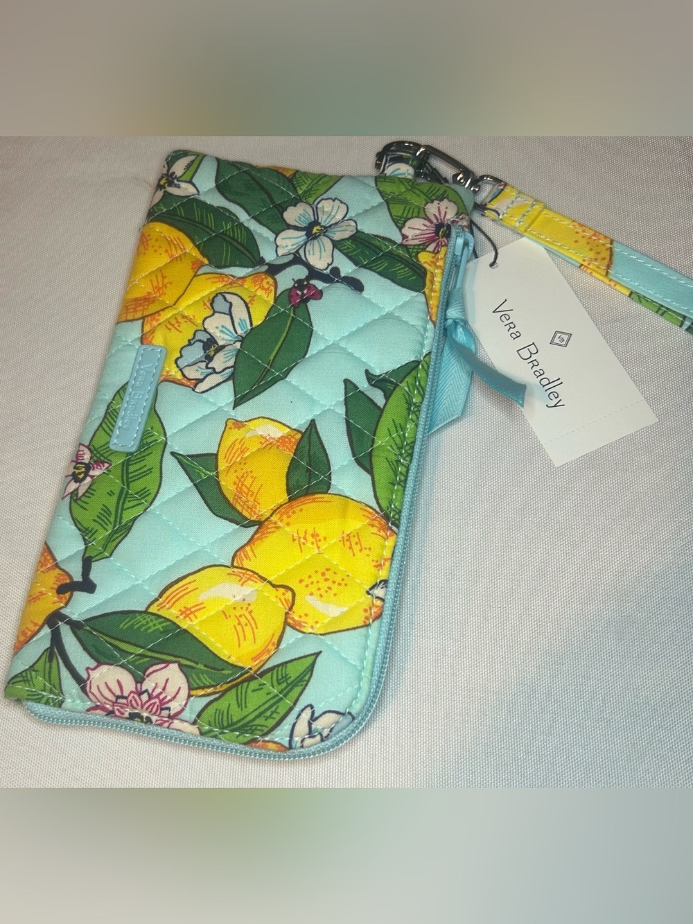 Vera Bradley Light Blue Lemon Wristlet Clutch - Picture 2 of 5